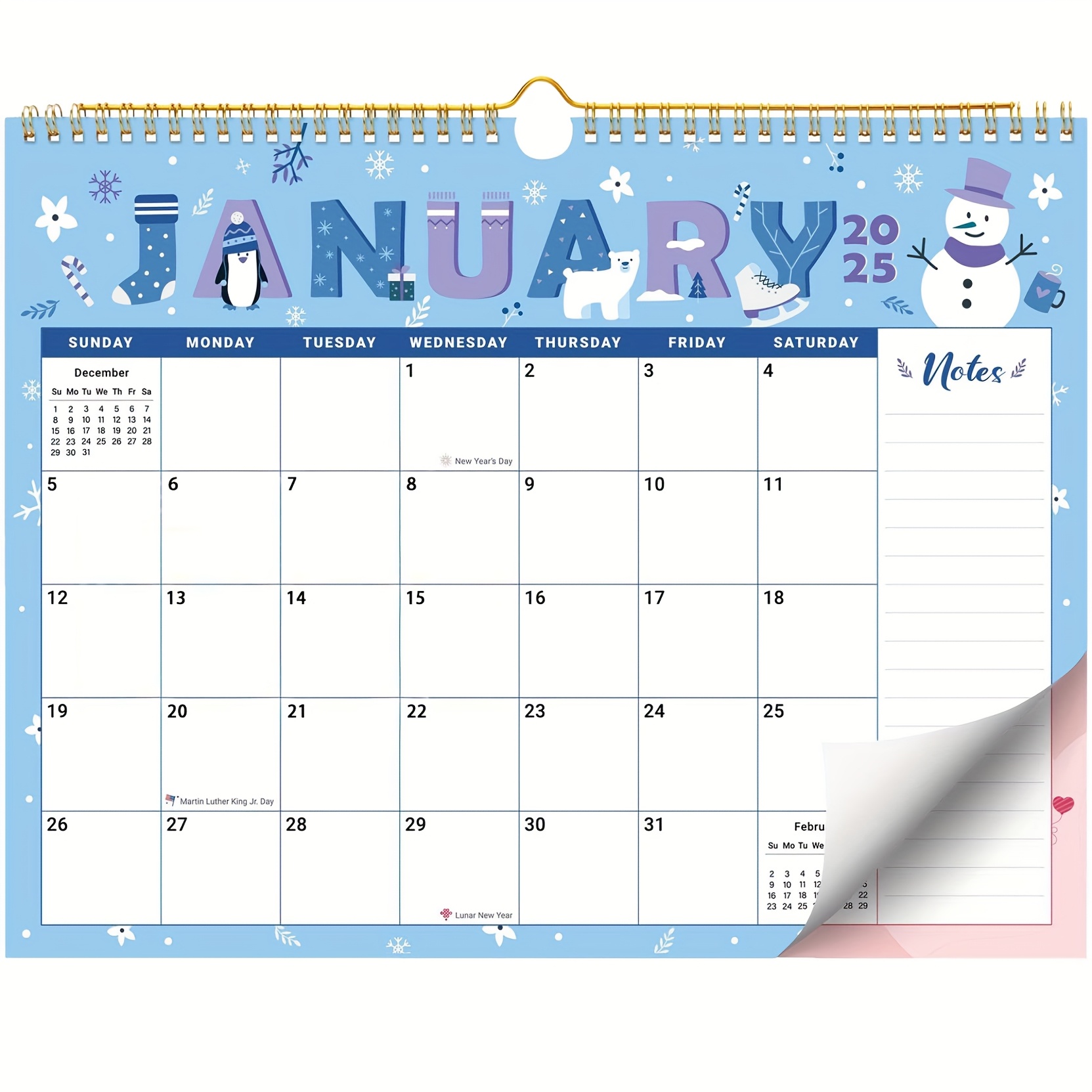 

1pc 2025 Wall Calendar, 18 Monthly Wall Calendar From 2025 - 2026, 11.5" X 14.7", Twin-wire Binding, Large Hanging Calendar With Paper For , Seasonal