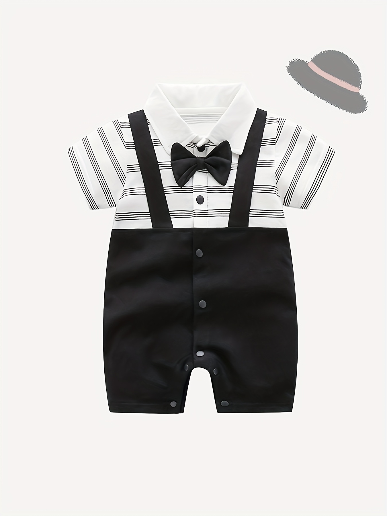 Striped Gentleman Dress with Bow Tie Summer Thin Baby Boy Jumpsuit, Soft  and Comfortable Birthday and Holiday Gifts
