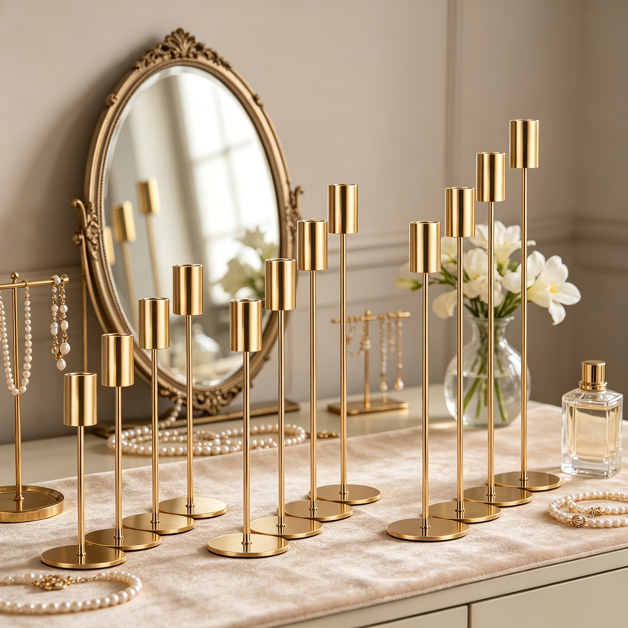 Set of 12 Rose Golden Wrought Iron Candle Holders