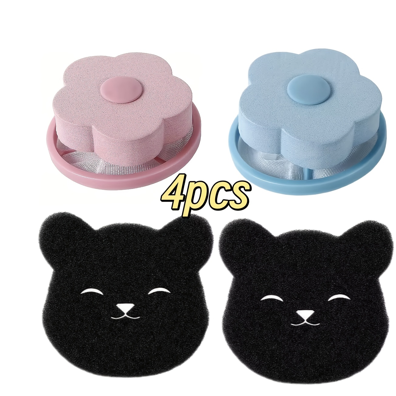 TEMU 4pcs Set Of Washing Machine Lint Collectors And Pet Hair Removers (2pcs Lint Collectors And 2pcs Sticky Pads) - Reusable Mesh Bags For Washing
