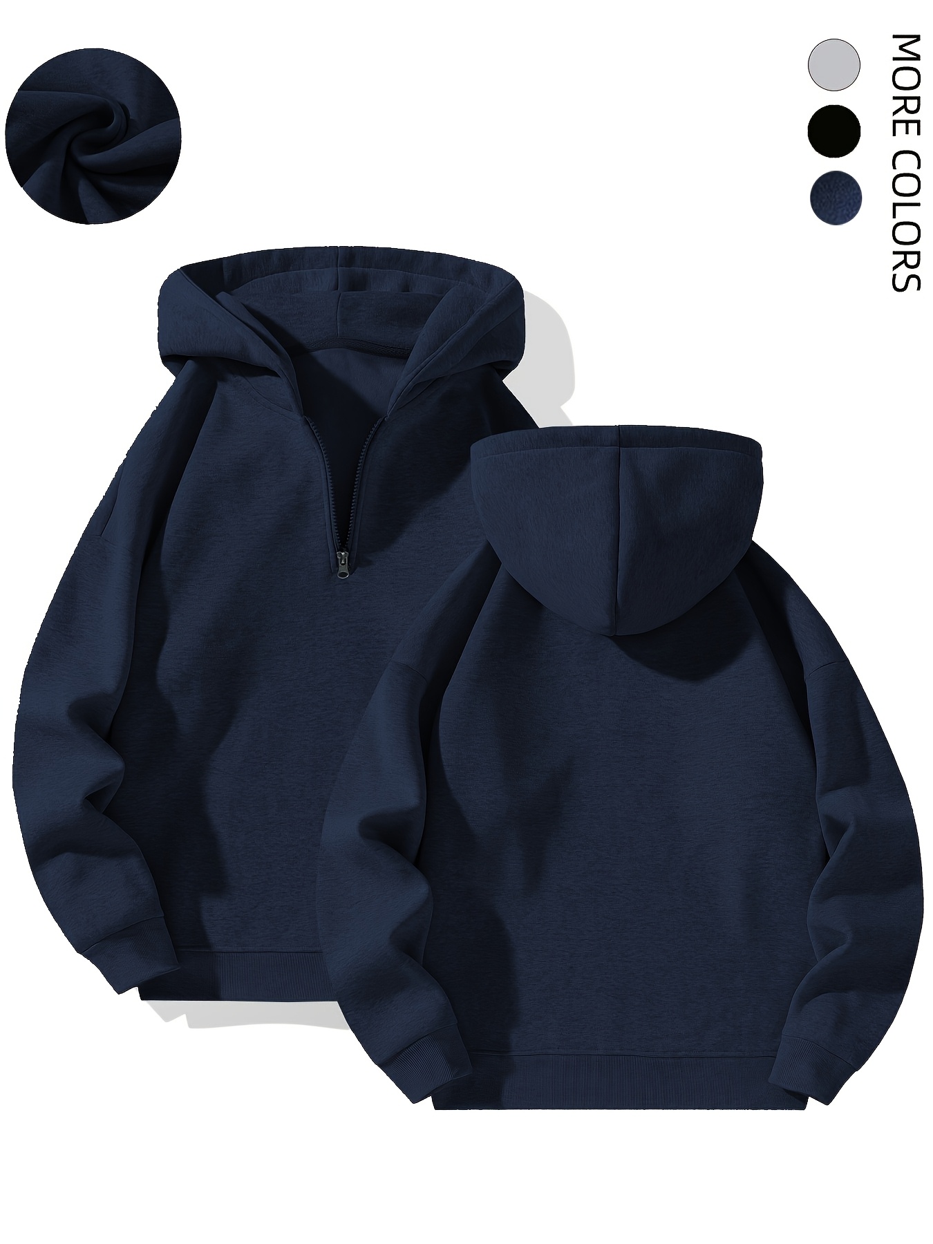 Sweat-shirt à Capuche Homme - Demi-fermeture éclair, Manches Longues, Style Décontracté Pour Automne/hiver