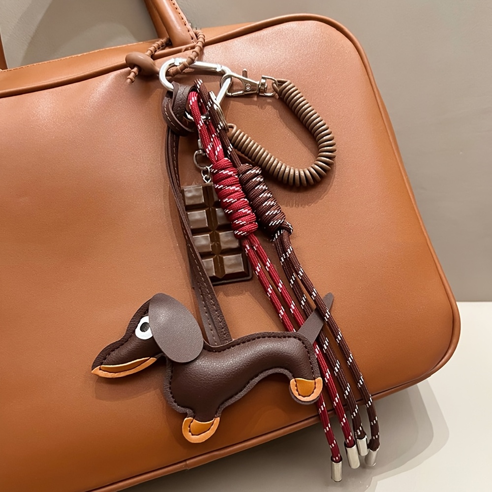 

1 Set Cartoon Dachshund Dog Keychain With Braided Rope, Leather, Plastic, And Alloy - Creative -inspired Keyring With Chocolate Charms - Sports Theme Keychain Accessory For Women - Christmas Gift Idea