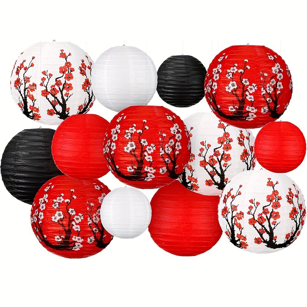 

9pcs Japanese Cherry Lantern Set - 12" Lanterns For New Year, Chinese New Year Party Decorations, No Power Needed