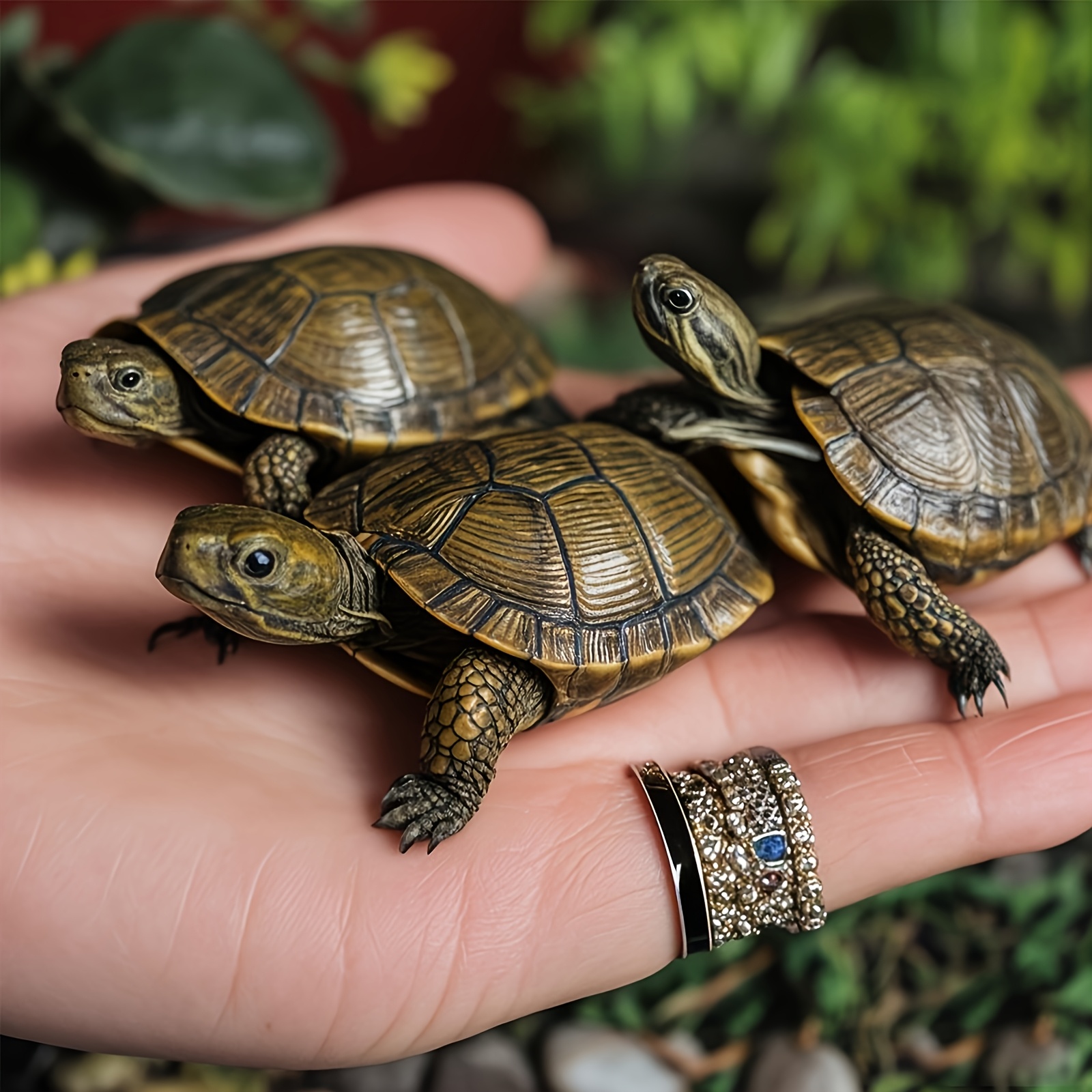 Image of 3pcs Turtle Statue - Resin Animal Ornament, Home Garden Pond Balcony Courtyard Scenery Decoration - No Electricity Required