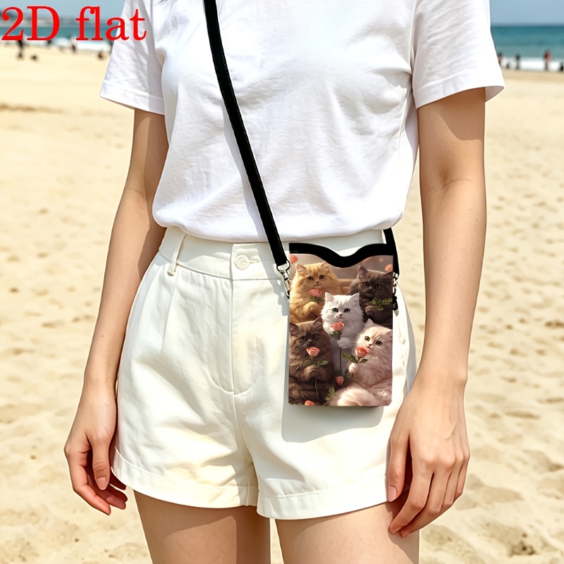 품목 사진 1개 고양이 하트 패턴 스택 크로스바디 백 18cm * 9cm (7inch * 3.7inch) 2d 플랫 프린팅 고품질 합성 인조 가죽 스트랩, 조절 가능한 넥 스트랩, 아이폰 및   호환, 캐주얼하고 패셔너블한 액세서리
