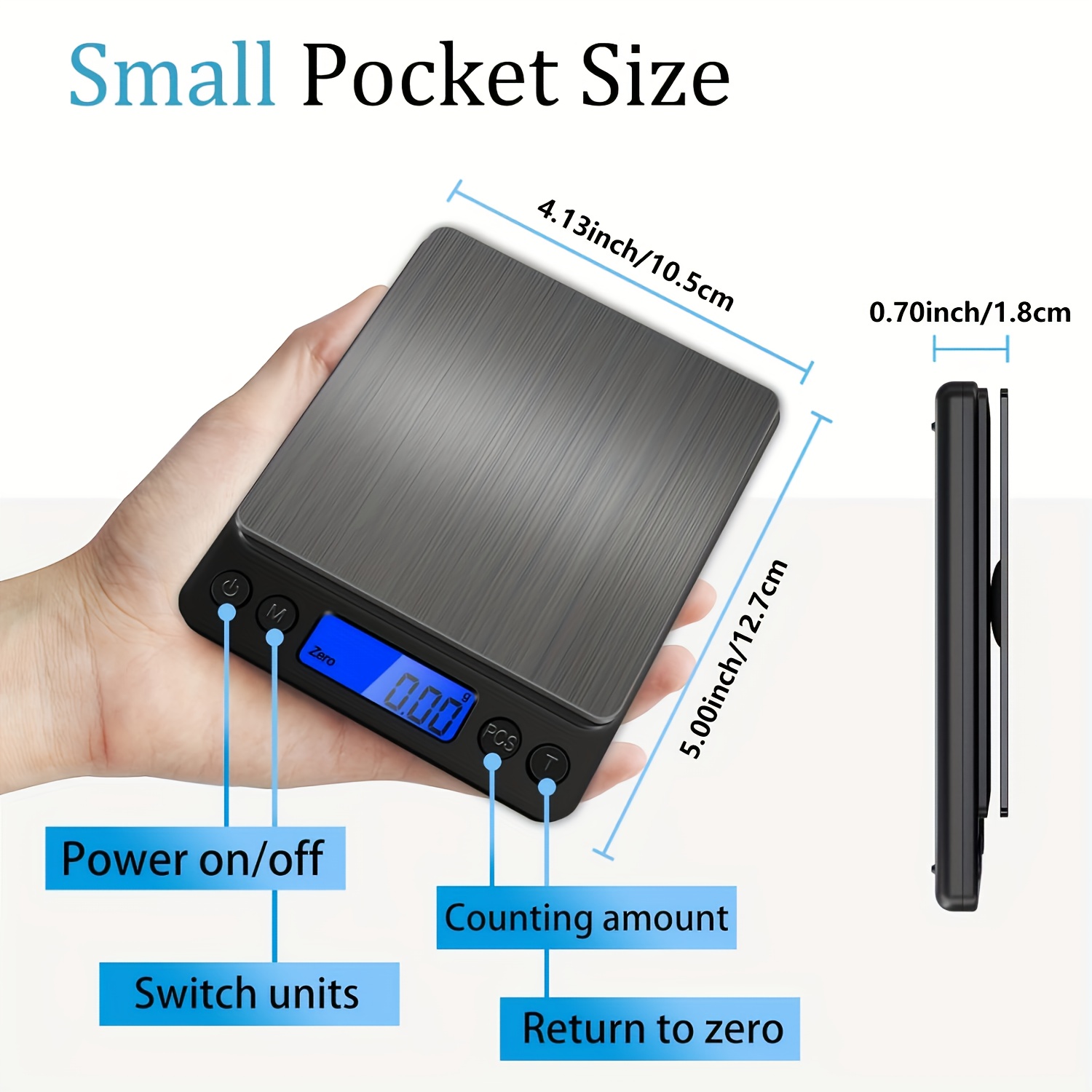 1pc Gram sized small digital food scale, 3000 grams by 0.01 grams/0.001 ounces, precise weighing, multifunctional jewelry/baking/soap kitchen scale, 6 units, tar function, LCD display
