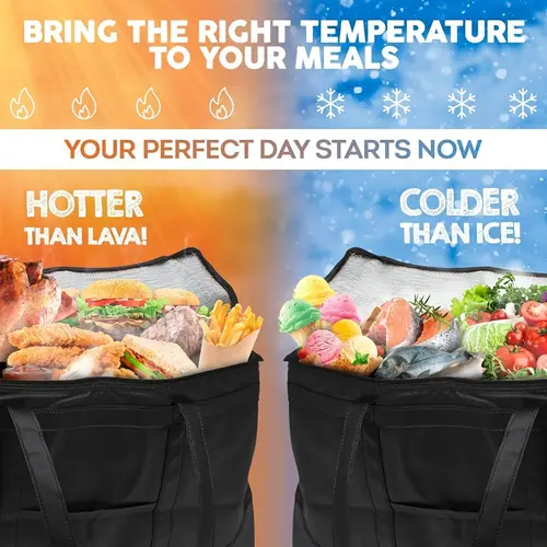 2pack commercial takeout food delivery insulated cooler bag heavy duty foldable stand large capacity zipper sealed freshness preservation tote cold bag