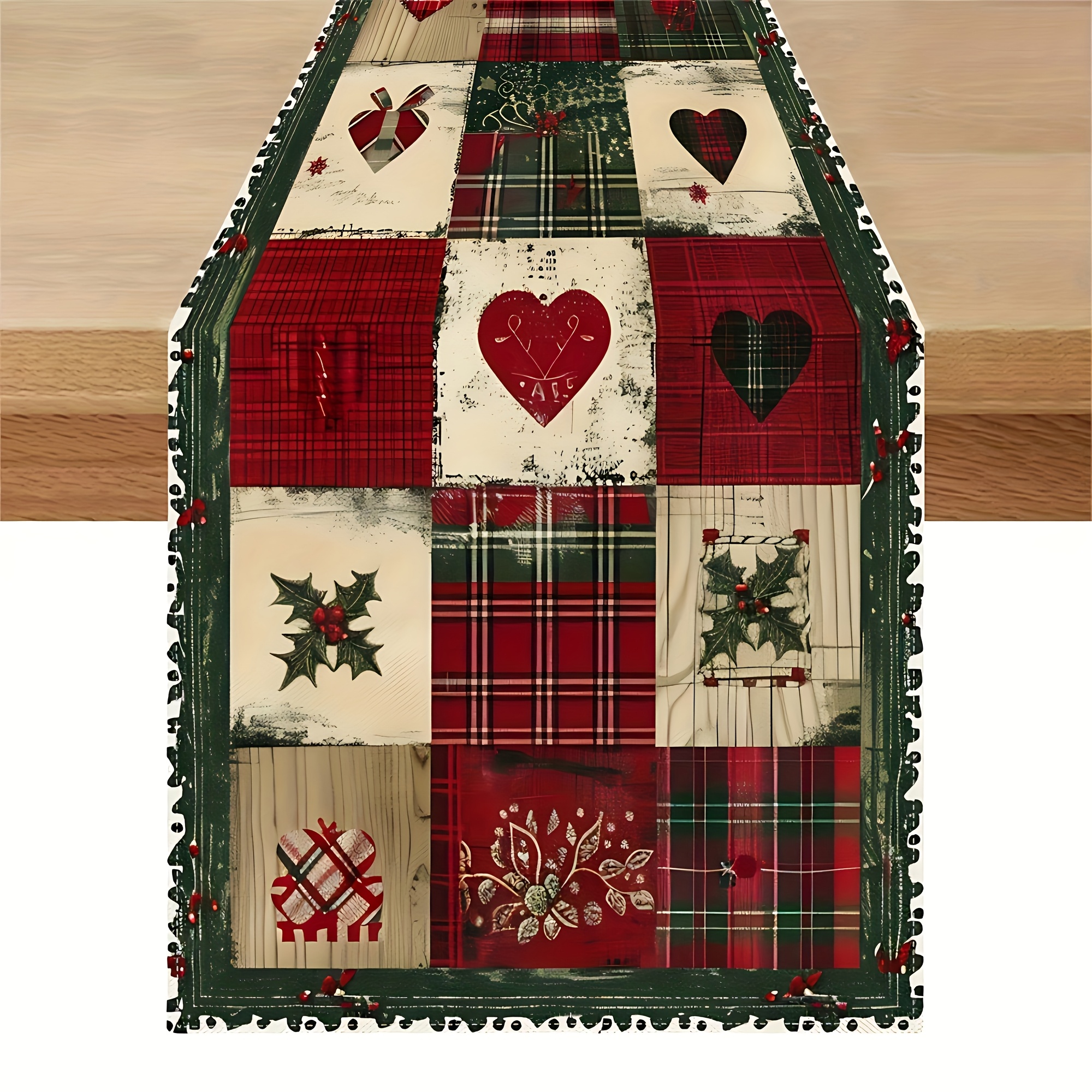 TEMU A Checkered Table Runner, Suitable For Vintage Christmas-themed Long Fabric, Featuring Clear And , Home Decor During Family Dinners, Winter
