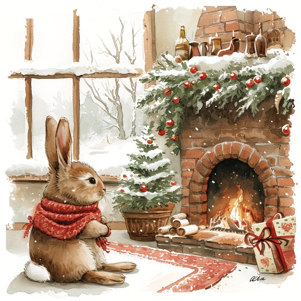 

Cozy Bunny By Fireplace 5d Diamond Painting Kit, Round Gems, Diy Craft & Home Decor, Perfect Family Gift, 15.7x15.7in