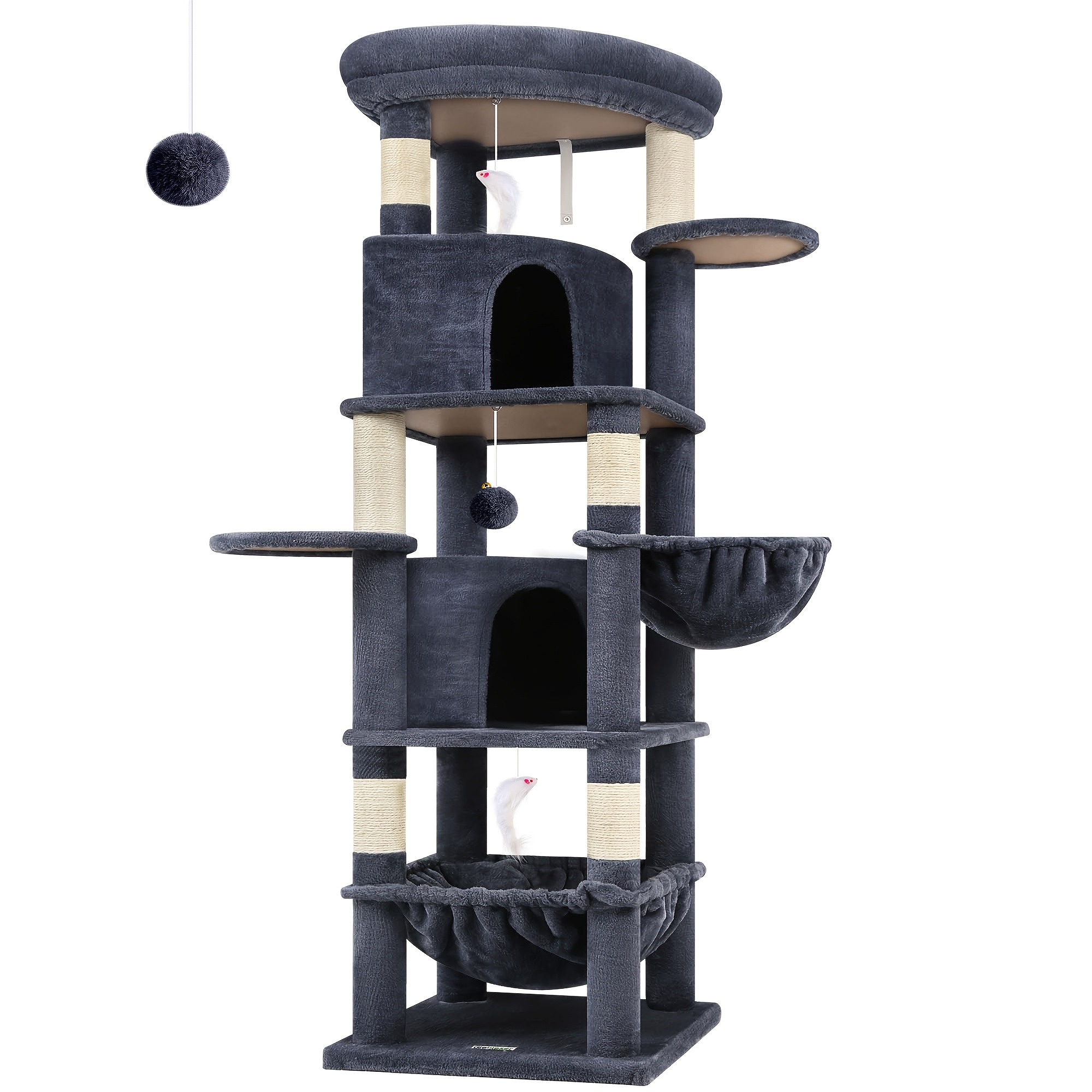 Image of Globlazer 68 Inch Cat Tree Tower For Large Cats, Tall Cat Tower With Scratching Post, 2 Condos & 2 Hammocks For 4+ Multi-cat Household, Heavy Duty, C68