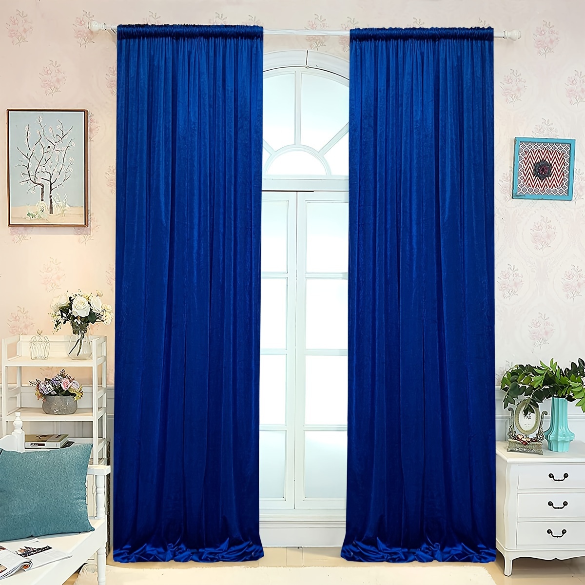 Pure Blue Velvet Curtains Luxury Rod Pocket Thermal - Temu United Kingdom