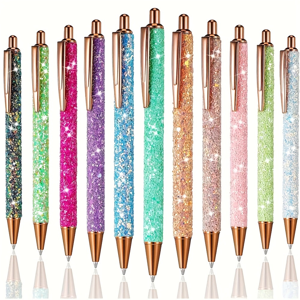 

11-piece Sparkling Glitter Ballpoint Pens With Retractable Metal Barrels - Perfect For Teachers & Office Use, Ideal Back-to-school Supplies Beadable Pens Beaded Pen Supplies