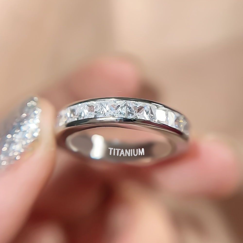 TEMU Panash 4mm Kvadratisk Kubisk Syntetisk Zirkonia Titanstål Förlovningsring för Kvinnor & Män - Unisex Klassisk Minimalistisk Design, December