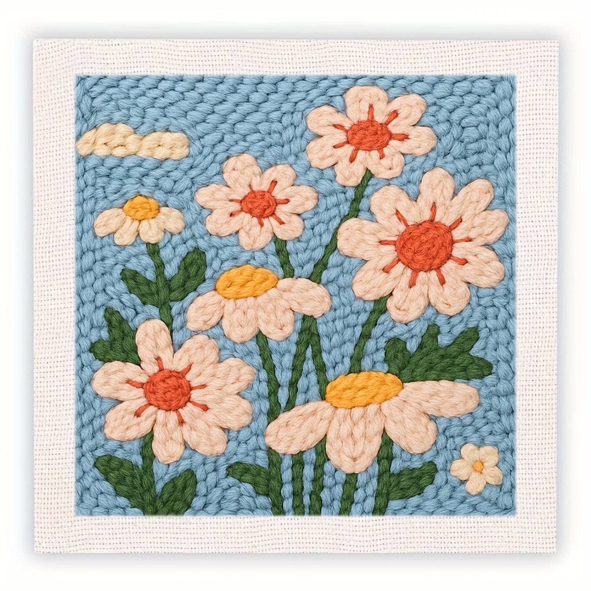 TEMU Kit de démarrage pour broderie à aiguille perforée 1pc avec cadre pour adultes débutants, motif de fleurs, kits de broderie à aiguille perforée,