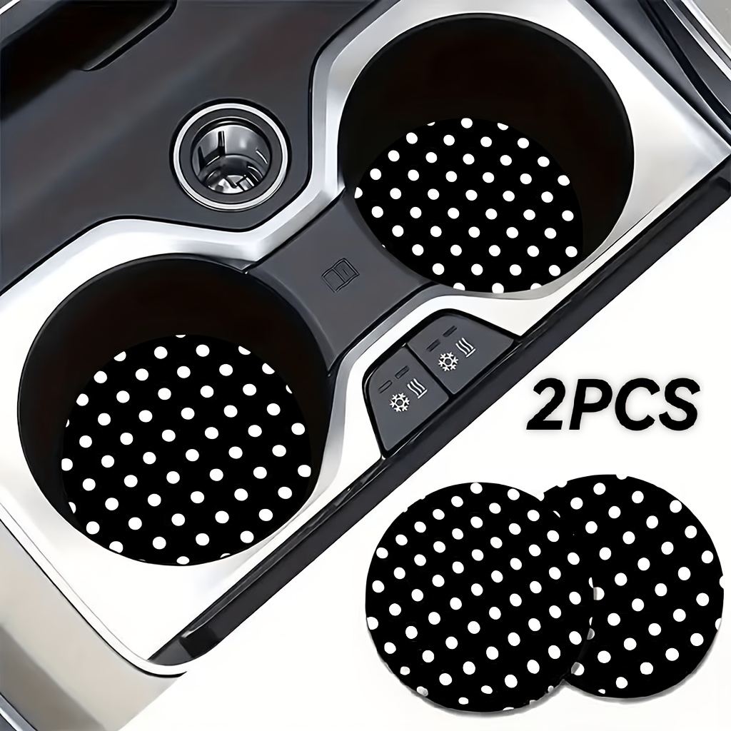 TEMU 2pcs Polka Dot Car Coasters, Non-slip Car Cup Mats, Universal Car Cup Holder Pads, Non-slip And Heat-resistant Coasters, Car Additions