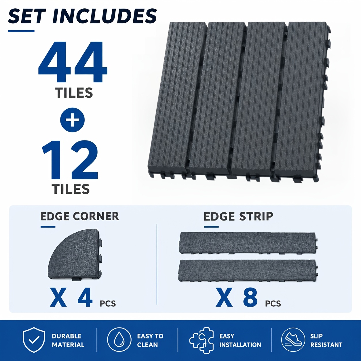 Image of 11pcs/22pcs/44pcs Outdoor Composite Deck Tiles 11.8 X 11.8 In, Interlocking Decking Flooring, Floor Tiles, Waterproof Patio Balcony Garden Outdoor Flooring, 43.05 Sq Ft, 11 Tiles = 1 M² 10.76 Sq Ft