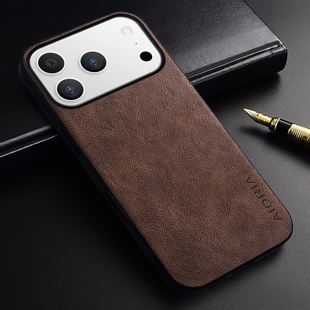 TEMU Phone Case - Premium Faux Leather Phone Cover Retro Design Full Protective Case For Iphone 17 Pro Max 17e For Iphone Air Case