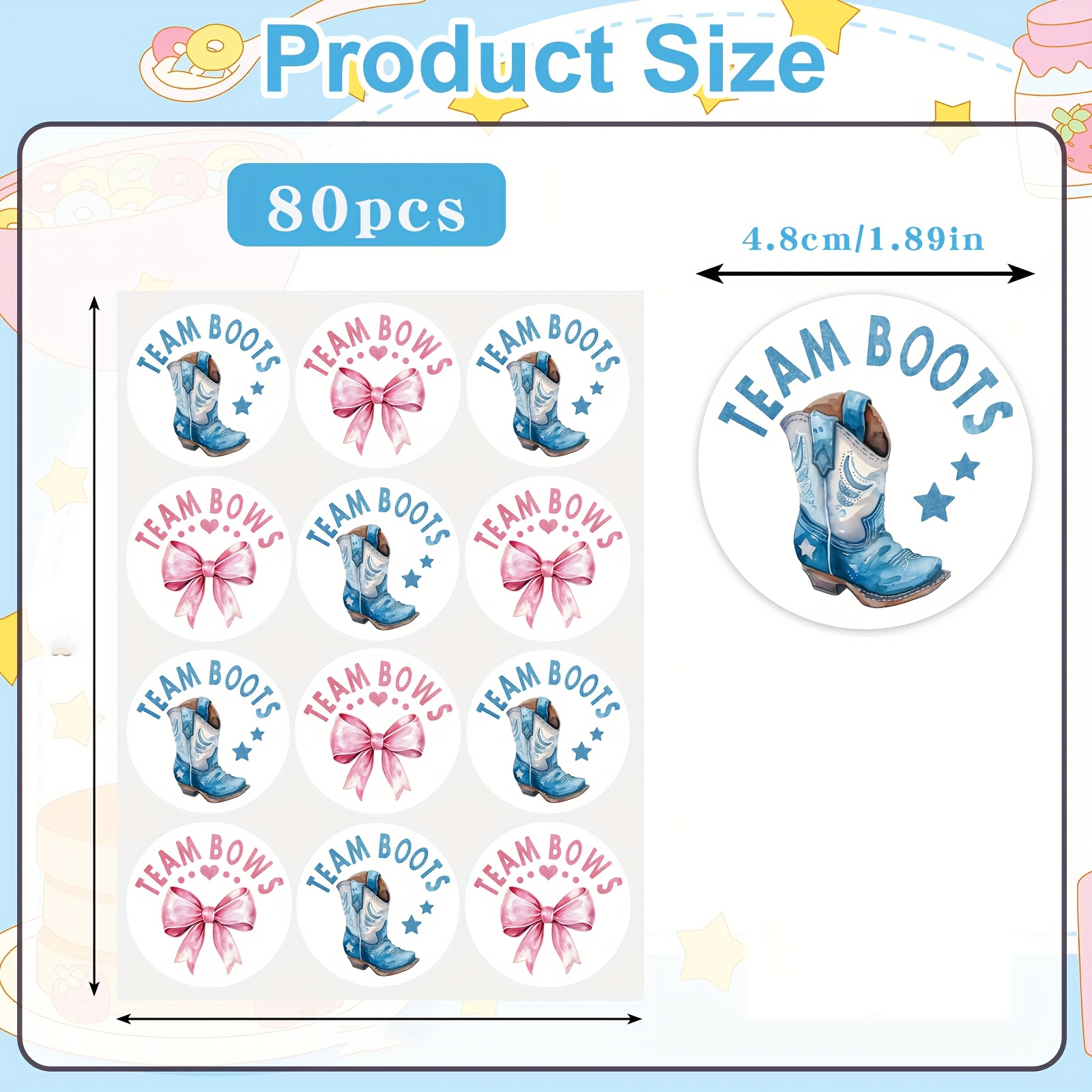 TEMU 80pcs Autocollant du Sexe Arc d'Équipe Décalcomanie en Papier Western ou Autocollant Auto-Adhésif pour Cadeau Cartes de Baby Shower Fournitures