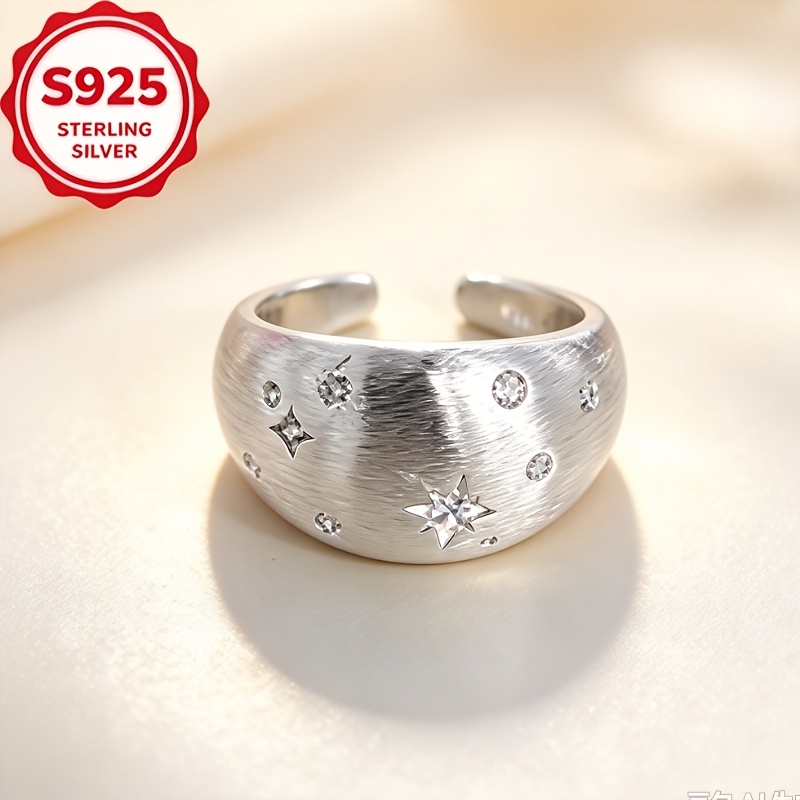 Unisex S925 Silver Hexagram Brushed Ring