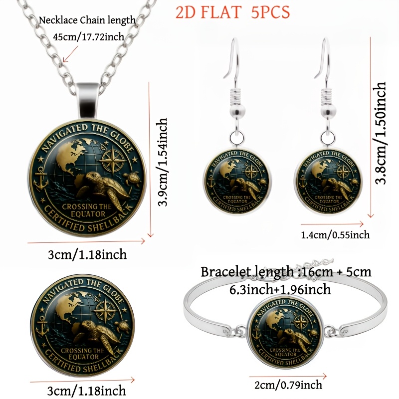 5pc Sea-Themed Ladies Jewellery Set with Turtle, Globe, Anchor & Compass