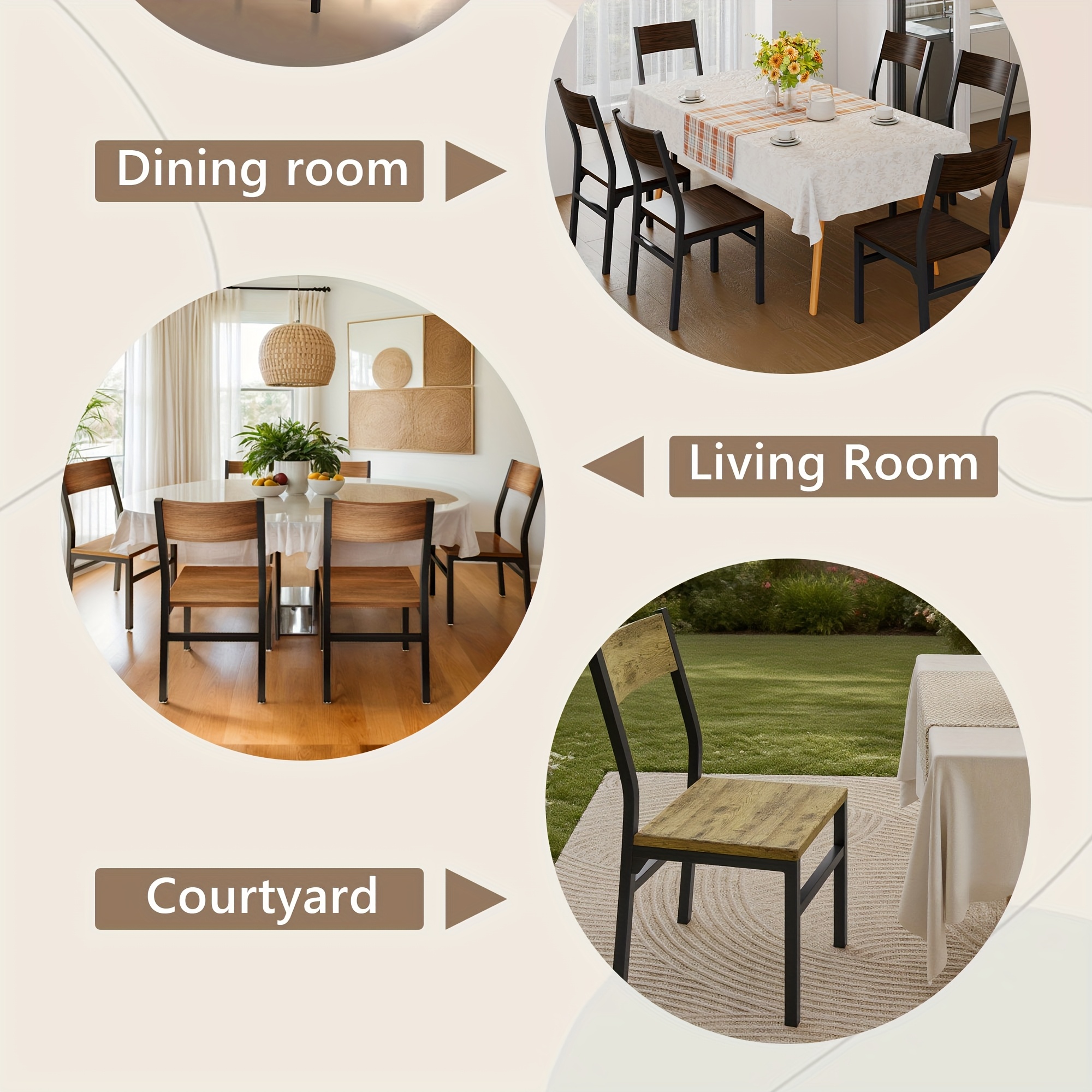 6pcs Modern Dining Chairs Modern Mid-Century Style Dining Room Decorative Chairs, Comfortable Side Seats Without Armrests, MDF Wood Planks with Metal Legs Design, Suitable for Home Kitchen, Bedroom, Living Room, Guest Dining Room