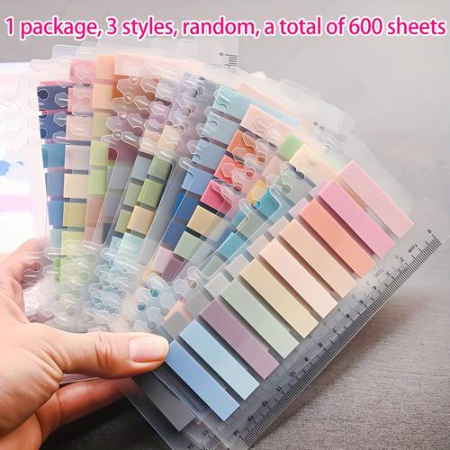 1 pack of 3 styles a total of 600 sheets random styles loose leaf index stickers morandi color sticky notes ins gradient color student n times stickers solid color memo stickers office stationery meeting record stickers and transparent