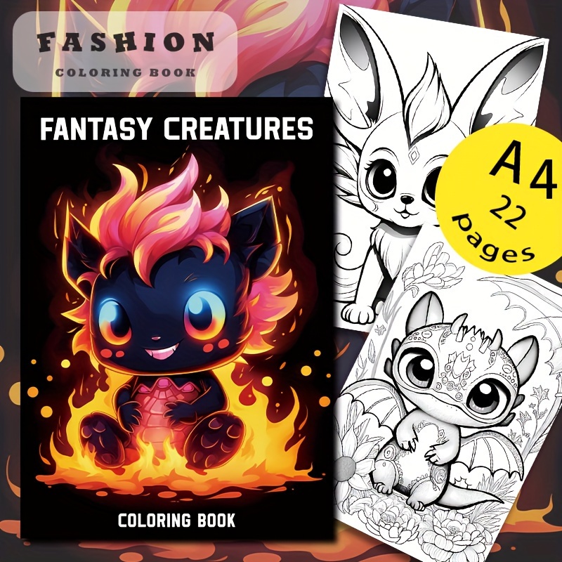 Image of Deluxe Fantasy Creatures Coloring Book - 22 Thick Pages, Relaxation & Gifting On Halloween, Christmas, And Birthdays