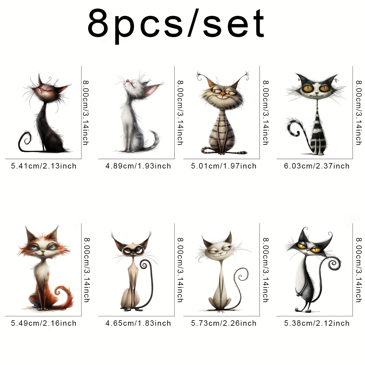 TEMU 8pz/set Quirky DIY Ferro Su DTF Trasferimenti Adesivi Lavabili Design Di Trasferimento Termico Press Decals Patch Per Abbigliamento Fai Da Te