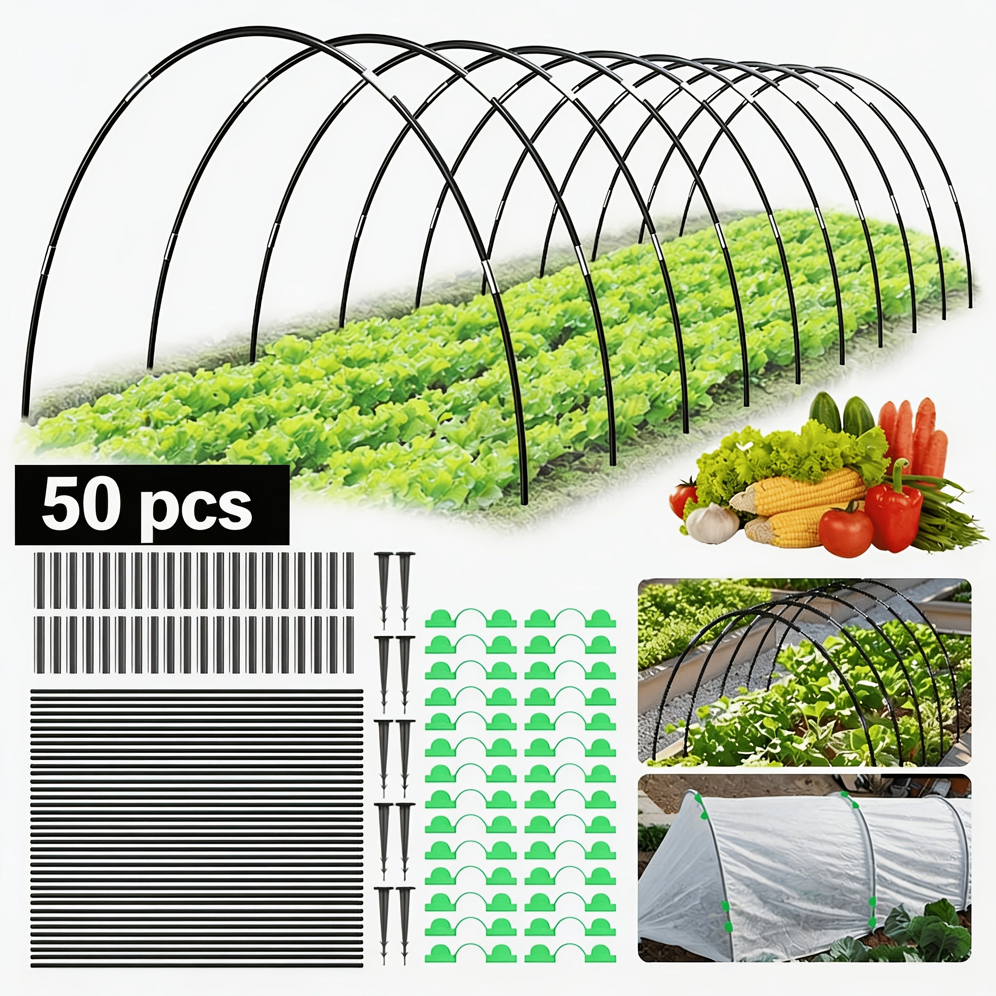 TEMU 30/40/50/60pcs Tiges en fibre de verre noires , cerceaux de support en fibre de verre pour tunnels de , cerceaux de support en fibre de verre
