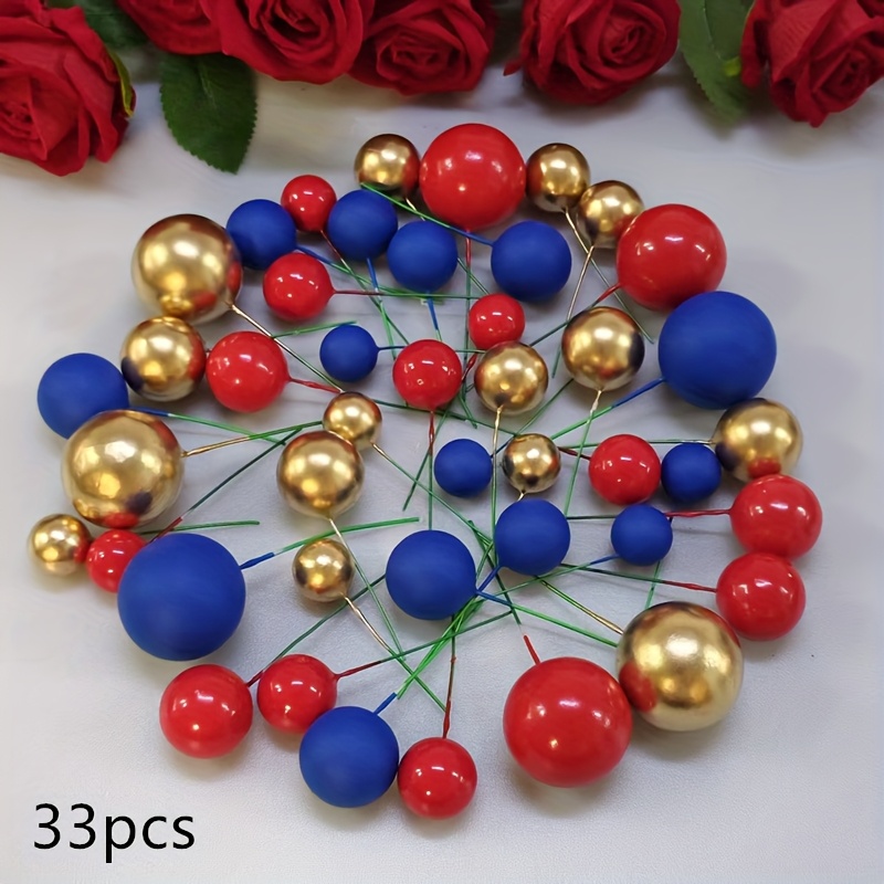 TEMU 33pcs Golden/red/matte Blue Elegant And Scheme Cake Topper Decoration, Suitable For Birthdays, Weddings, Engagements, Anniversaries, Carnivals,