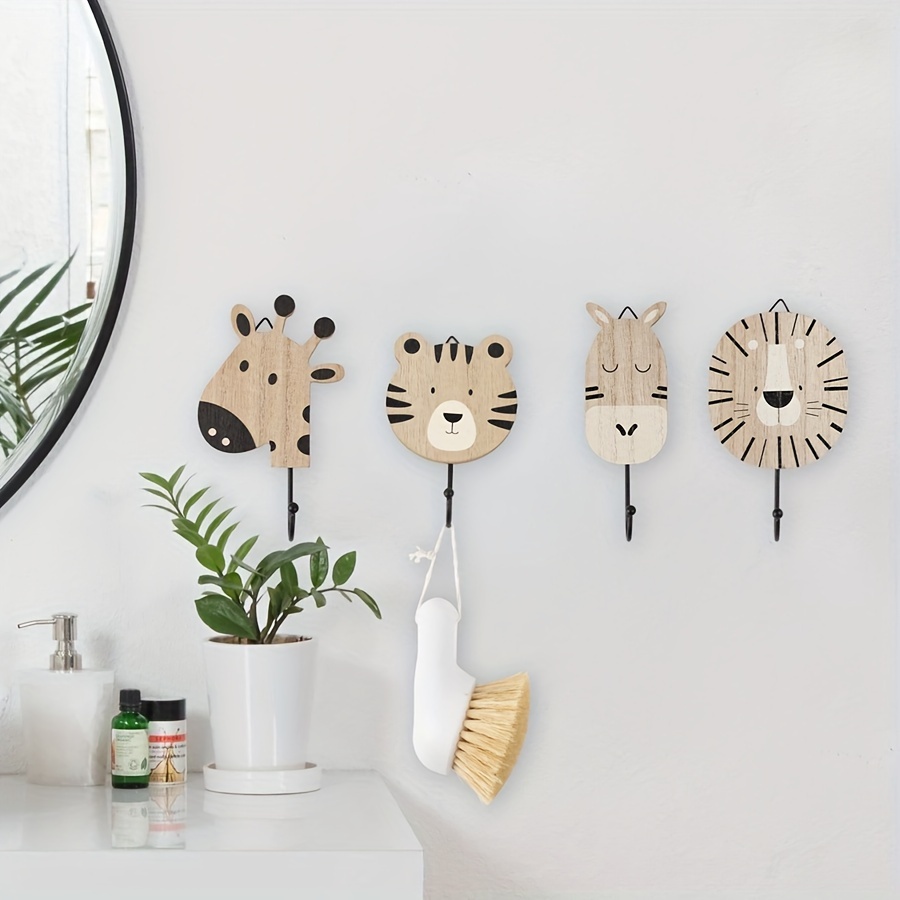 

1pc/2pcs Set Fashion Wooden Animal Hooks, Wall Mount Key Holder, Unfinished , Cute Lion, Donkey, Giraffe, Tiger Shapes, Kitchen & Bathroom Towel Rack, Wall Decor Hooks, Utility Hooks