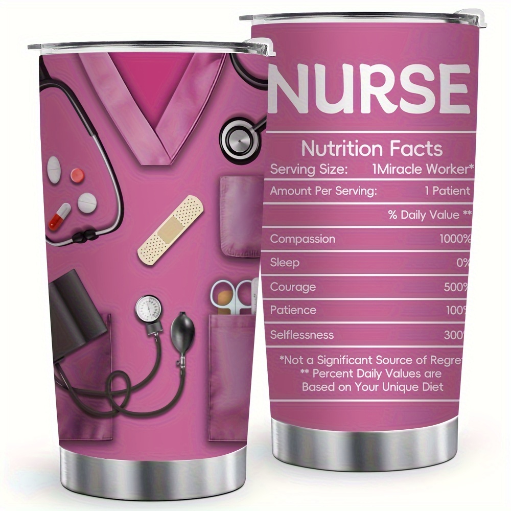 

1pc 20oz Stainless Steel Tumbler - Nurse Print Design Double Wall Vacuum Insulated Travel Mug - Perfect Gift For Parents, Relatives, And Friends