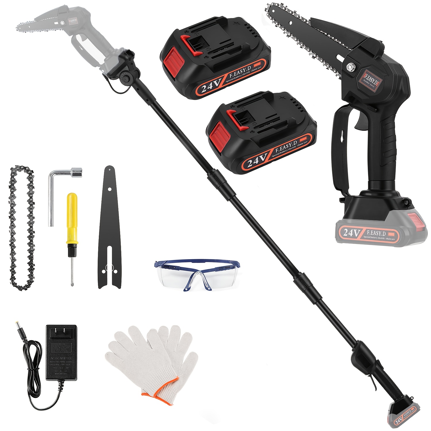 

Valentine Gifts, Cordless Pole Saw & Mini Chainsaw, Multi-angle Battery Powered Pole For Tree Trimming, 6-inch Brushless Electric Rotatable Pole Saw With Auto Rebound Baffle 2x 2.0ah Battery Black