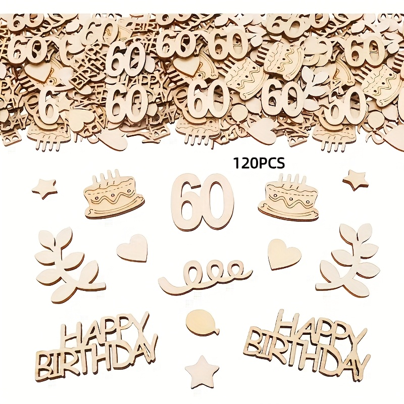 Image of 120pcs Of 60th Birthday Confetti, Featuring Whimsical Wooden , Perfect For Decorating Tables For Men And Women's Birthday Celebrations, For Electricity Or Batteries!