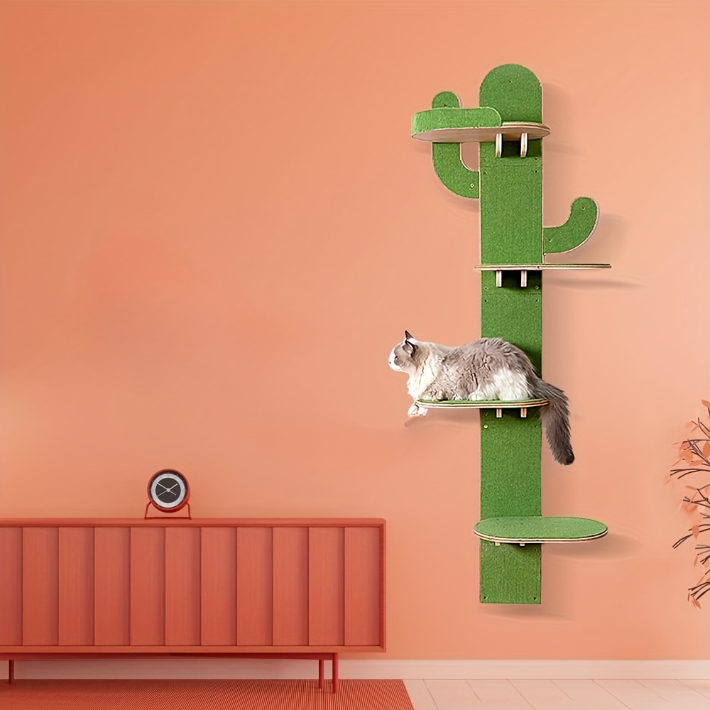 

4-level Cactus Wall Hanging Cat Climber Wall Mounted Vertical Cat Tree Tower Cactus Duck Shape With Carpeted Plank For Indoor Cats, Suitable For A Of Wall Door Types