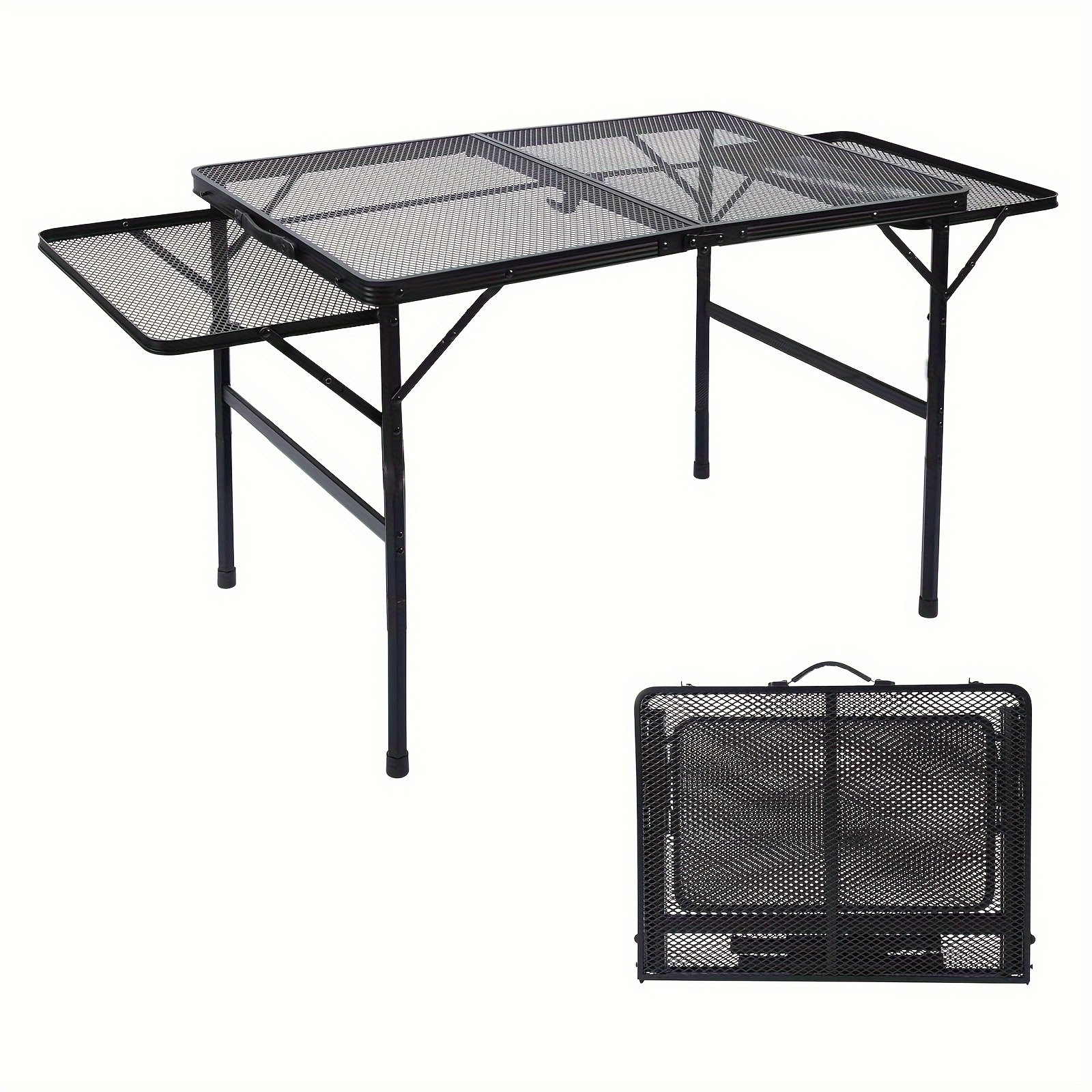 

35.5 * 26.3 Inch Table With 2 Side Frames Folding Metal Bbq Table Large Metal Mesh Tabletop 2 Adjustable Height Picnic Table Outdoor Table With Wing Plate Side Frame