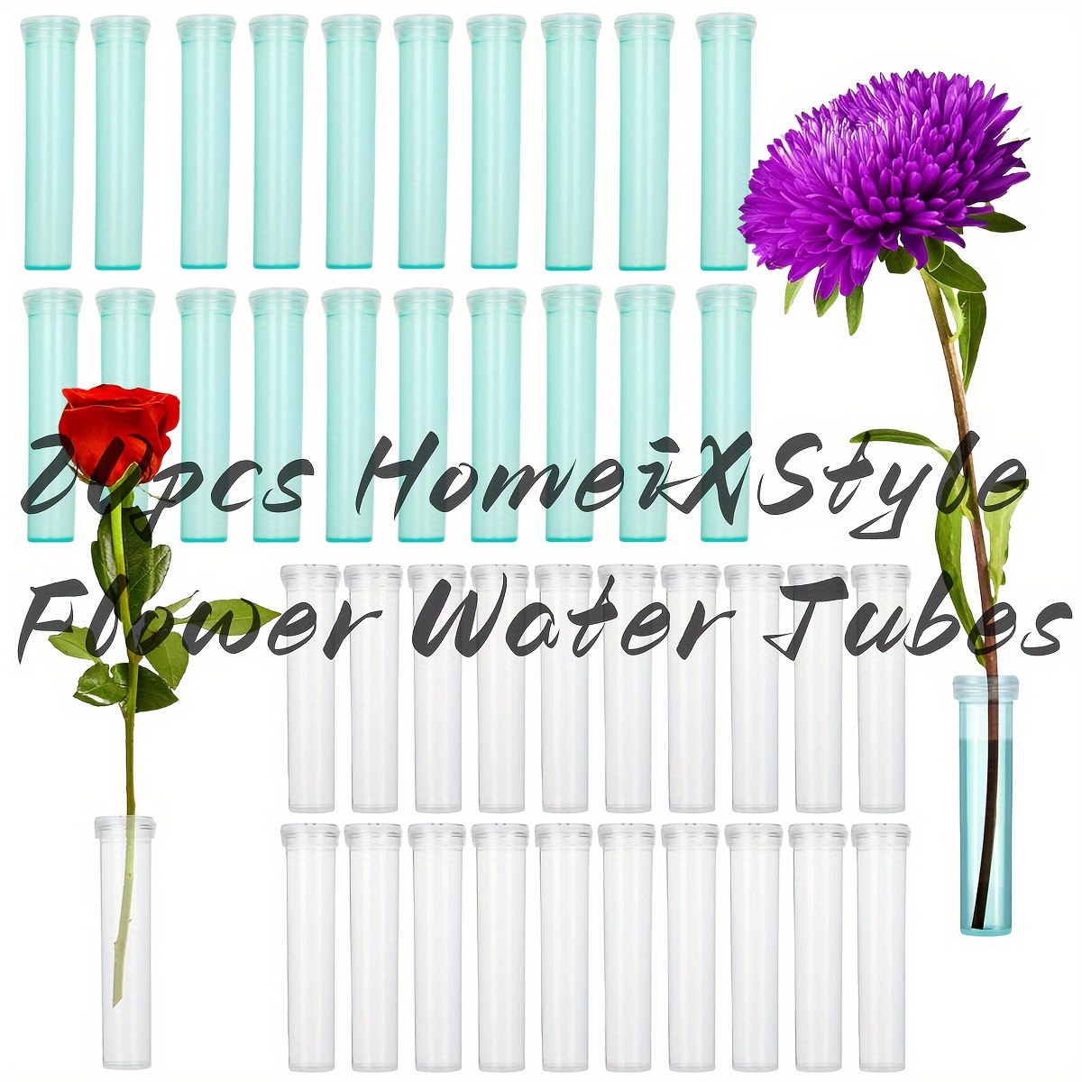 

20pcs Flower Water Tubes 2.8 Inch Plastic Water Tubes For Flowers Floral Vials With Caps For Decoration Flower Arrangement