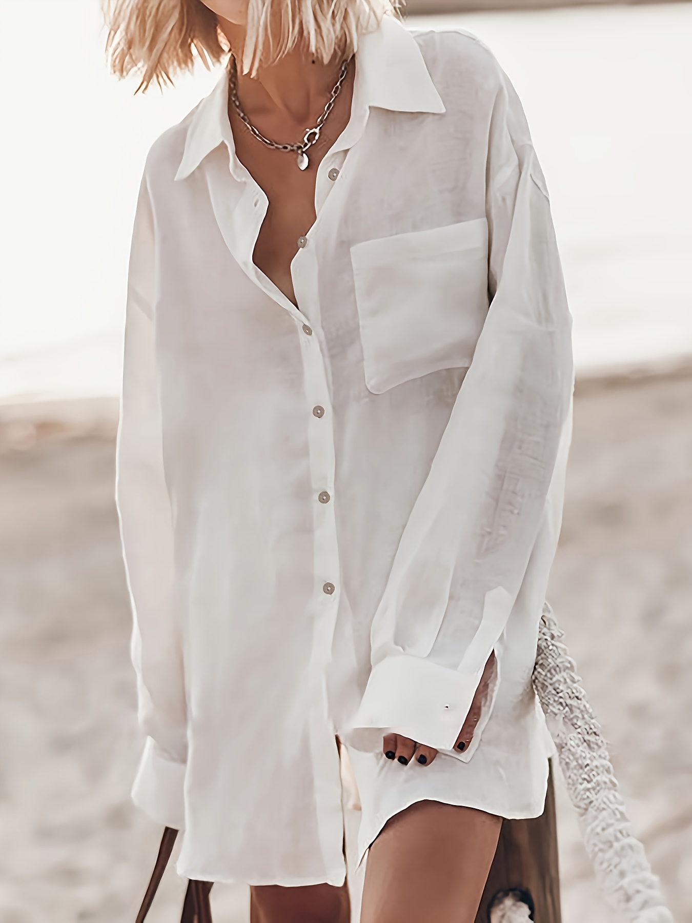 chinese dress ladies French Style Loose Mid-length Linen Shirt Dress – Islinen main image 0