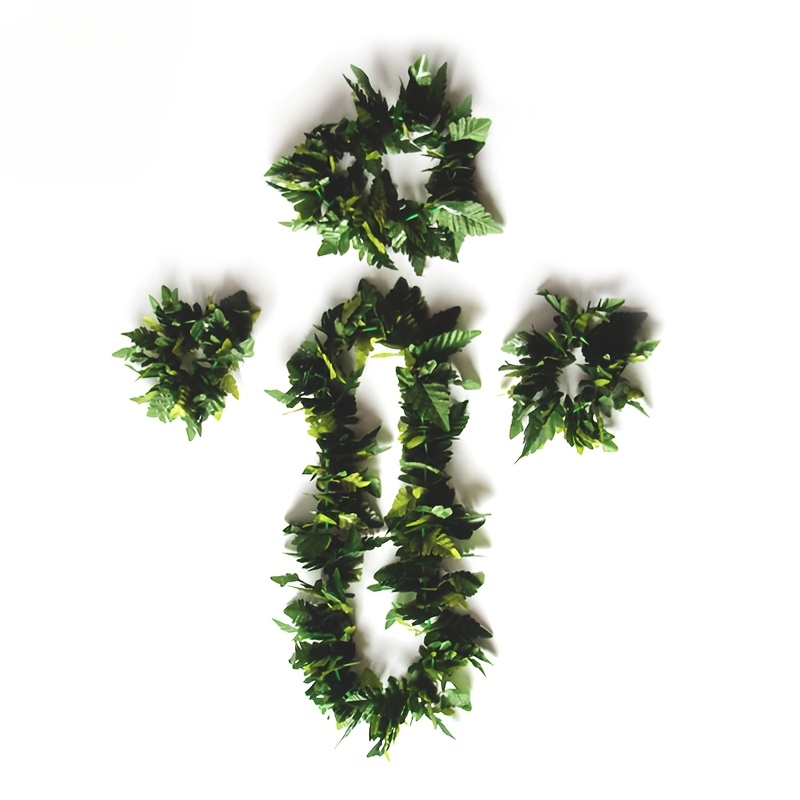 Set Grass Skirt With Artificial Hibiscus Flowers For Costume And Beach Party