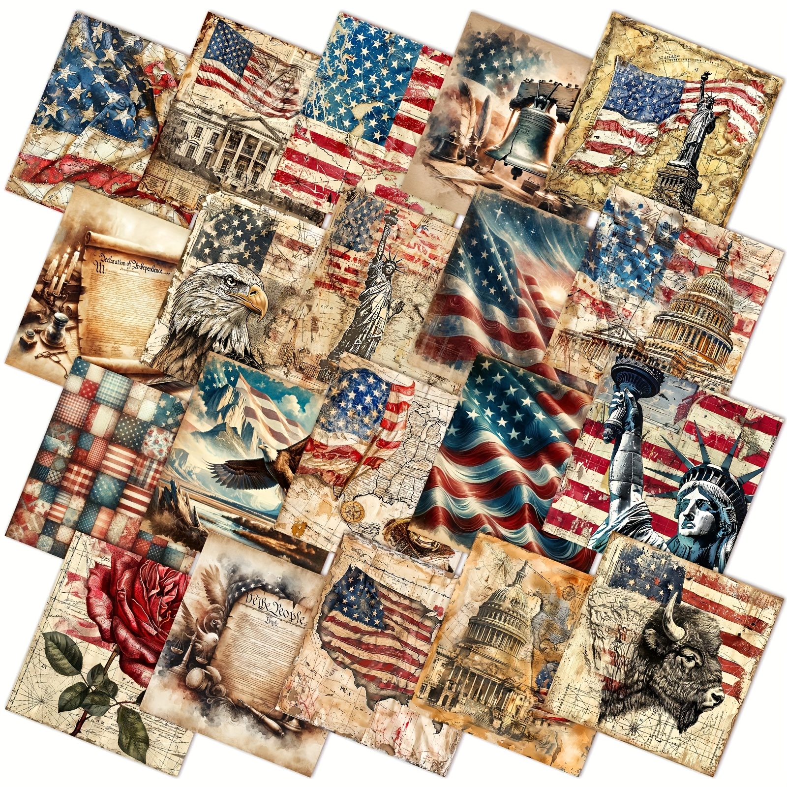 TEMU 60pcs 10 X 10 Inch Vintage Patriotic Quilting Fabric Squares American Flag Fabric Bundle Retro Fat Precut Stripes For Memorial Day Handmade