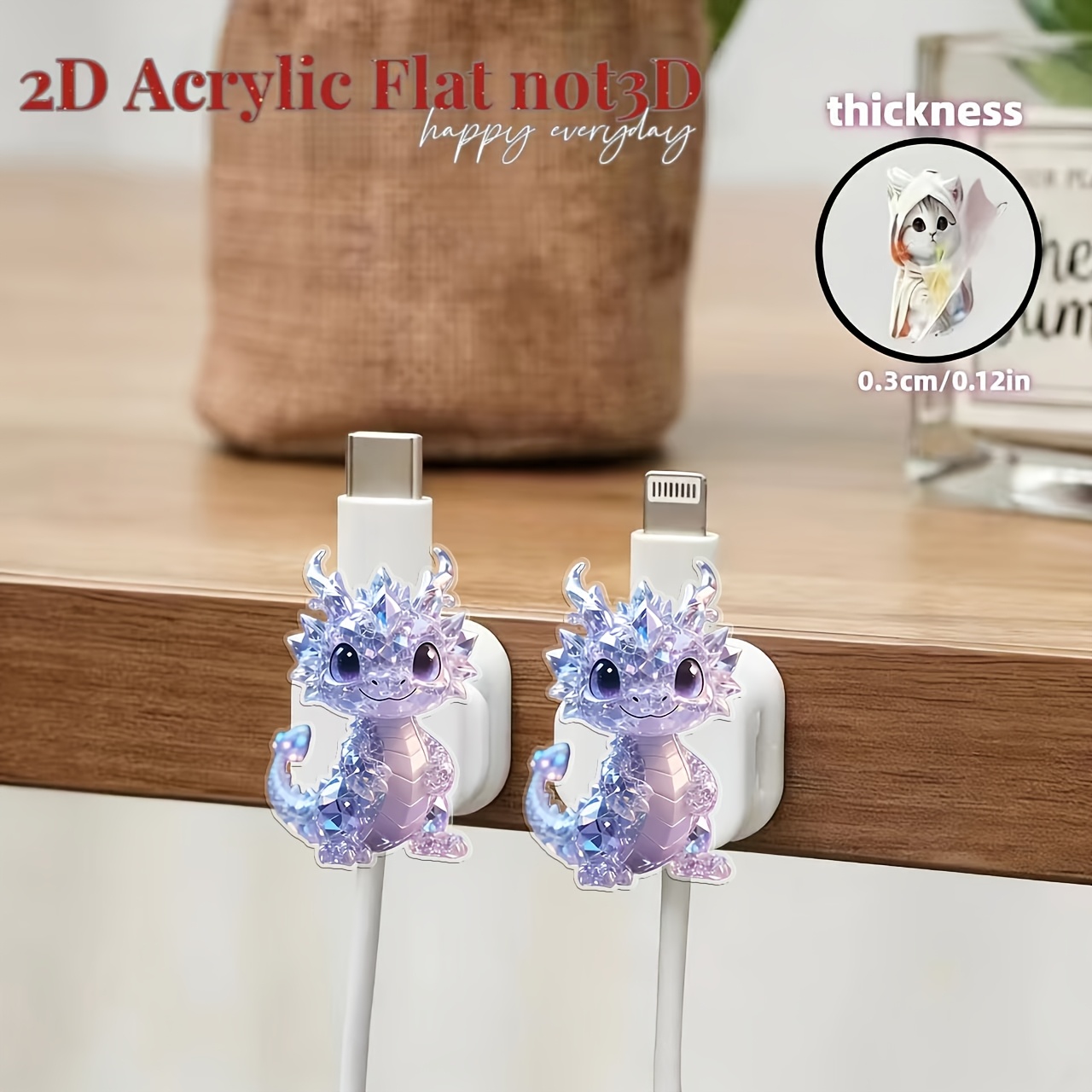 2-Pack Crystal Dragon Pattern Acrylic Cable Organizer