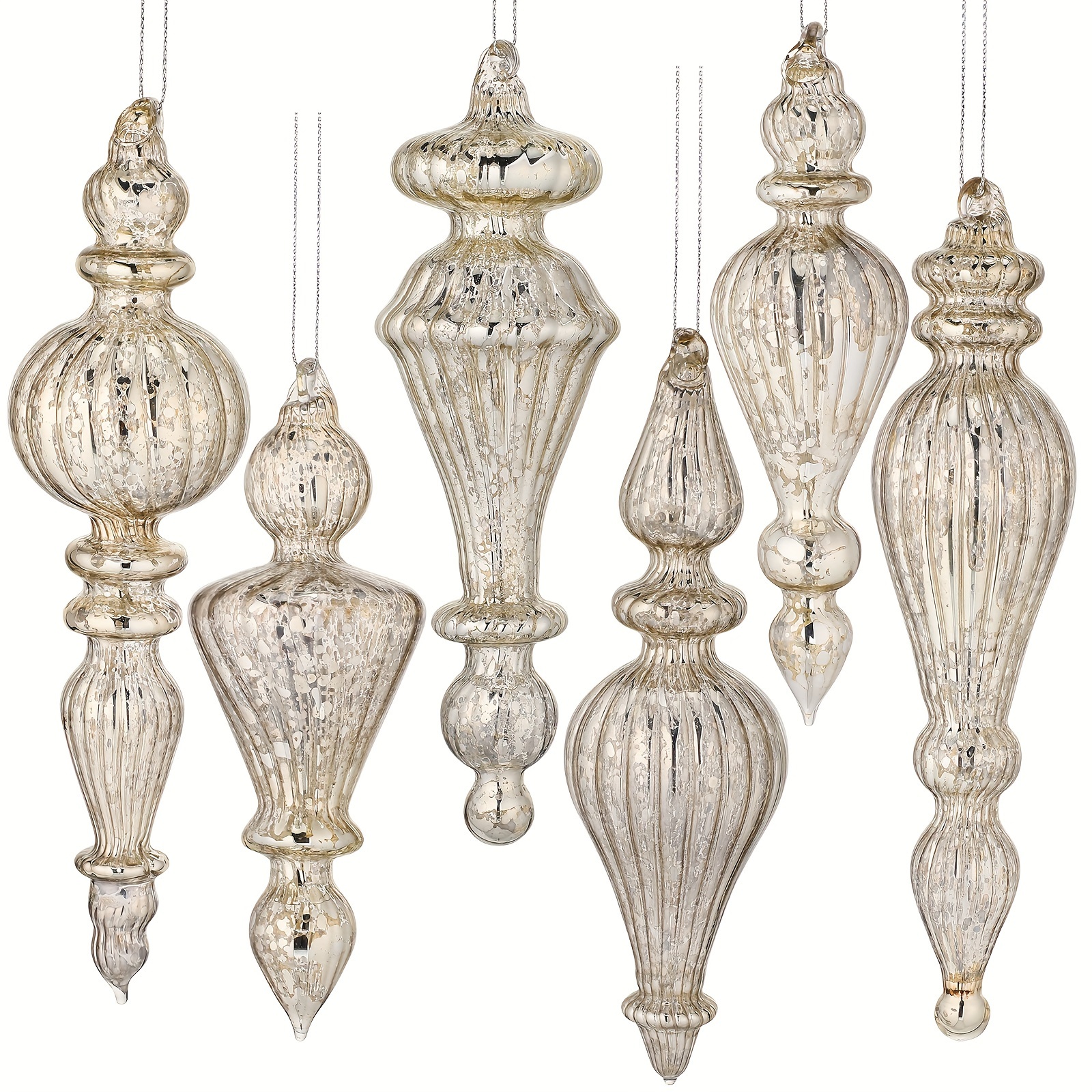 TEMU 6pcs Crystal Glass Christmas Ornaments Large Hanging Christmas Finials Hanging Christmas Tree Decorations For Tree Decoration Holiday Decor