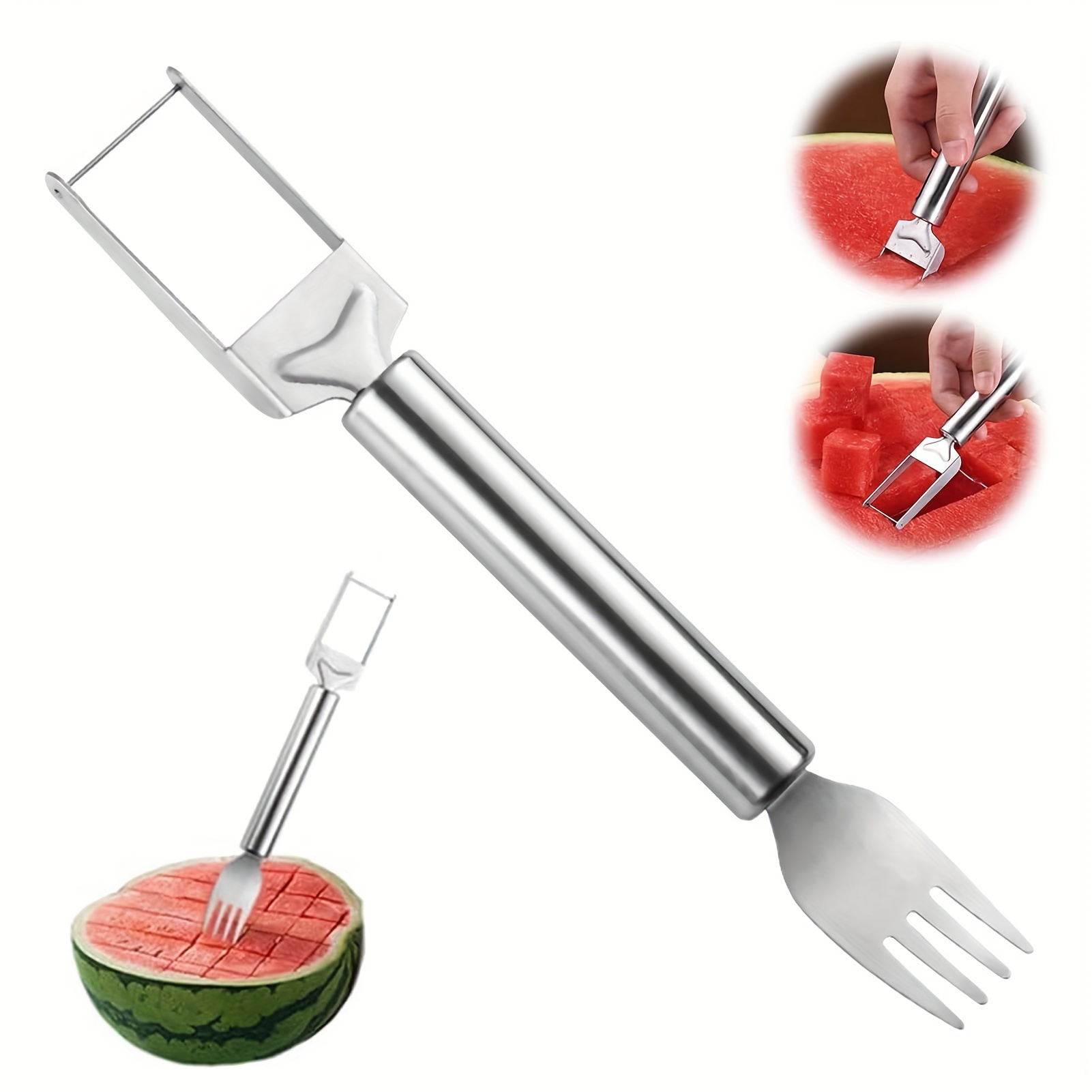 

2-in-1 Watermelon Slicer - Summer Watermelon Cutting Artifact, Stainless Steel Fruit Forks Slicer Knife - For Family Parties Camping, Kitchen Gadgets, Kitchen Supplies