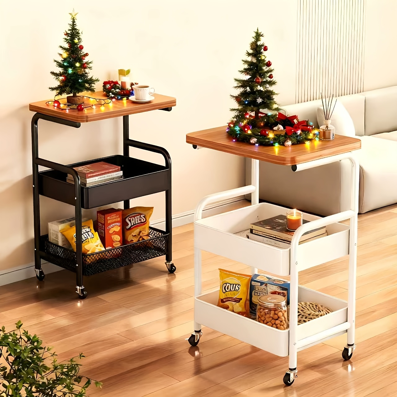TEMU 3 Tier Rolling Cart Metal, Narrow End Table With Storage, Side Table With Wheels For Couch, Bedroom, Living Room, Study, Dining Room, Office,