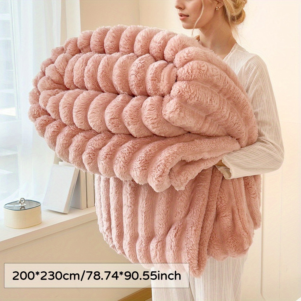 1 unidad, Manta Suave y Cálida de Terciopelo/Forro Polar de Leche, Estilo Moderno de Lujo Ligero, Lavable a Máquina, Felpa de Imitación de Piel de Conejo, Adecuada para Todas las Estaciones, Ideal para Usar en Camas, Sofás, Camping, Etc.