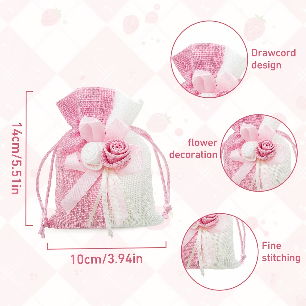 10pcs Blue and Pink Drawstring Gift Bags with Floral Design