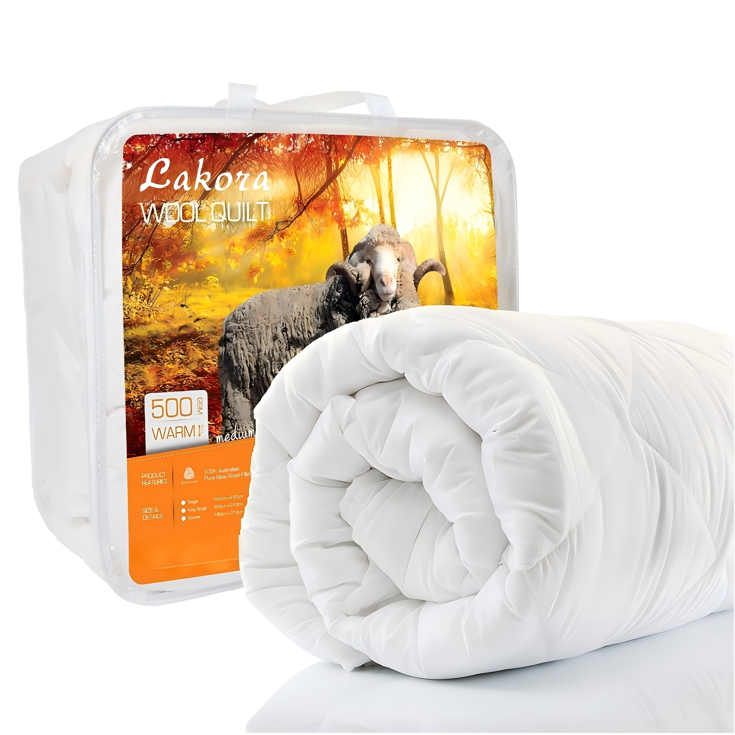TEMU Wool Quilt - Ergonomic Quilted Bedding Spring , Breathable And Lightweight Comforter Duvet In 500/700 Gsm