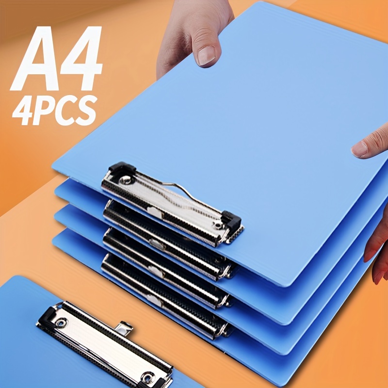 

4pcs A4 Pp Clipboard Folders With Metal Clips, Waterproof Writing Boards For Office, Nurses, School & Home Use - Light Blue