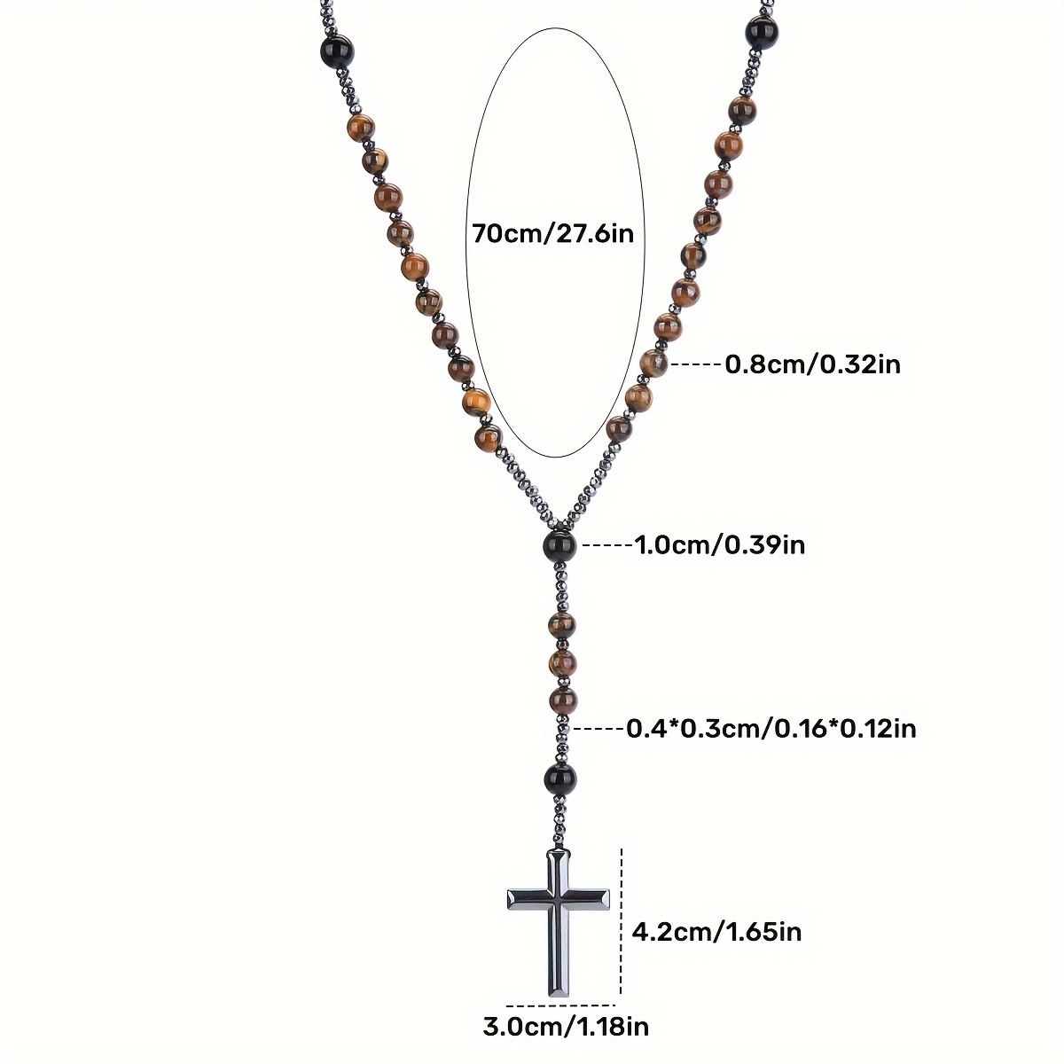8mm Natural Stone Beads Cross Pendant Necklace