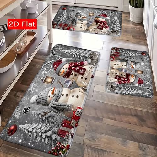 item picture 2d flat kitchen rug set snowman flannel floor mat suitable for bedroom living room dining area bathroom laundry room doorway kitchen rug home decor holiday ornament 2d flat